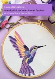 Tropical birds cross stitch pattern - Hummingbird, cockatoo, toucan, flamingo: tropical birds set 4 pattern